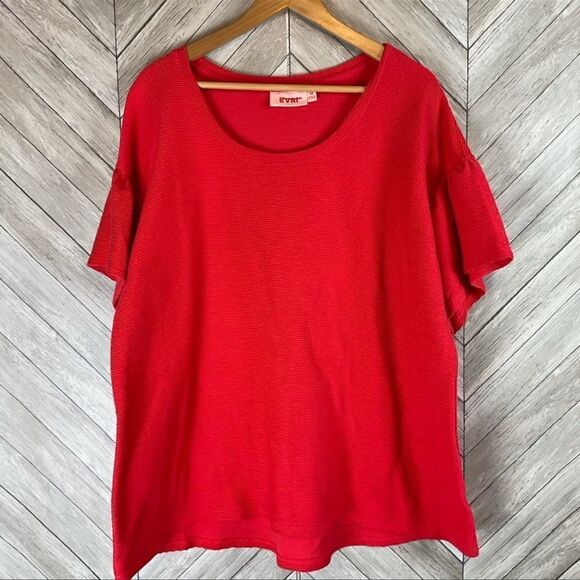 Evri- Women’s Plus Size Flutter Short Sleeve Coral Ribbed Top, Size 1X - Picture 2 of 8